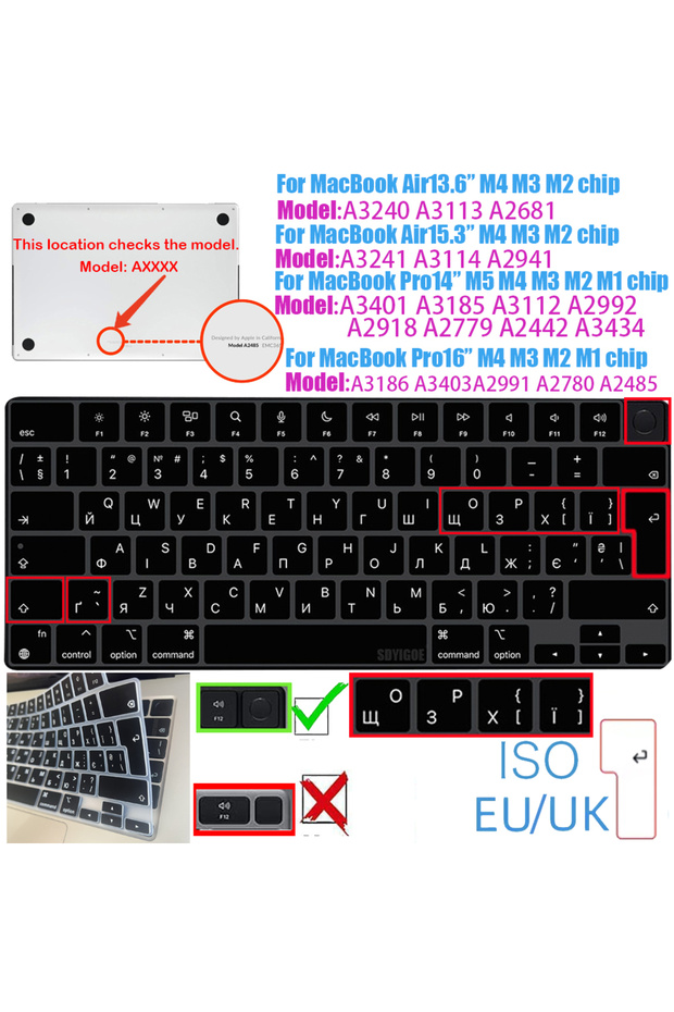 EU-Enter Ukraine Layout Silicone Keyboard Film for MacBook Air/Pro M1 M2 M3 M4 M5 Model A3113 A3240