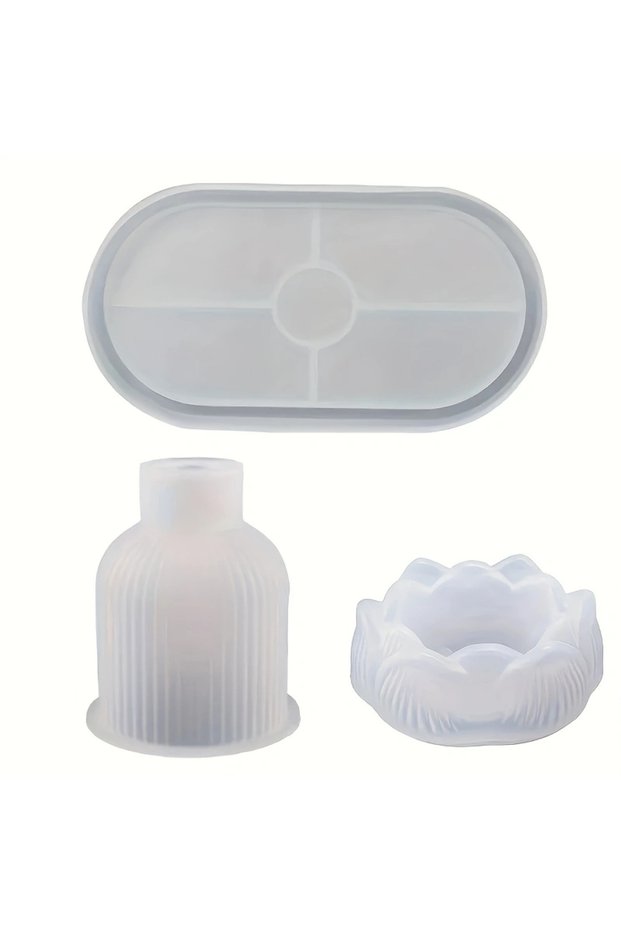Lotus tray set 3-piece lotus tray vase resin mold gypsum diy home decoration novice crafts silicone