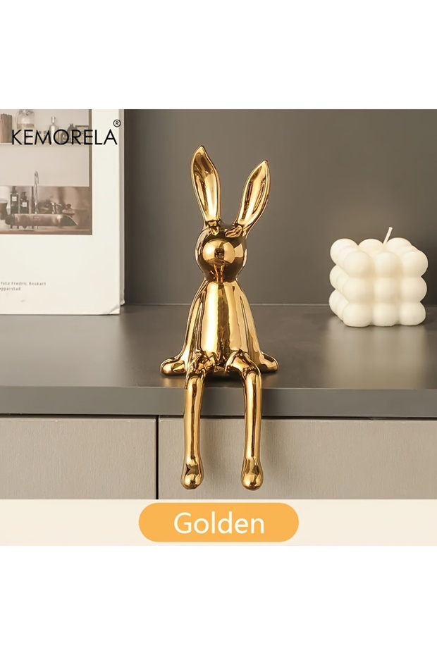 Generel Golden KEMORELA 1PCS Ceramic Long-Eared Sitting Rabbit Home Decor Ornament Luxury High-End A