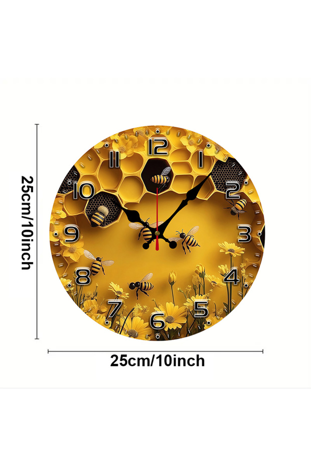 10 inch GZ-WYT08190017 2D Flat Bee&Honeycomb Wooden Round Silent Hanging Wall Clock,Suitable for Liv