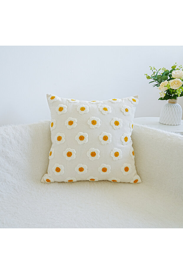 450mm*450mm Orange 1pc Daisy Floral Embroidered Throw Pillow Cover Cushion Pillow Case For Sofa Livi
