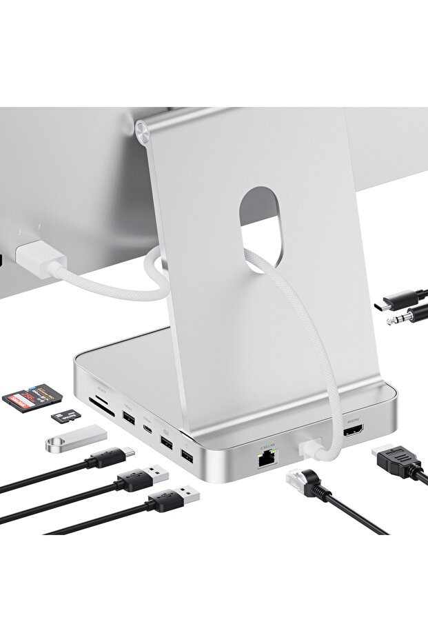 Silver PULWTOP Upgraded 11 in 1 USB C Hub for iMac 24 inch USB Hub M1 M3 M4, Support M.2 SSD, 4K HDM