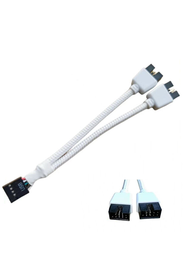 موزع كابل USB أبيض من 9 سنون إلى كابل مزدوج 9 سنون، علبة كمبيوتر، لوحة أم، 1 مدخل 2 مخرج، نقل بيانات