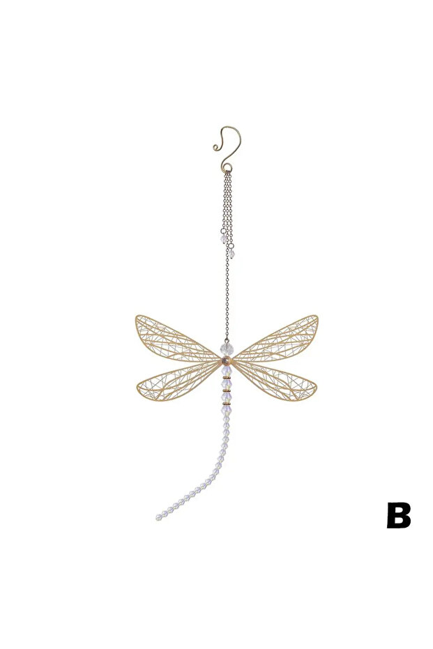 B Creative Metal Wing Dragonfly Crystal Suncatcher Garden Wind Chimes Butterfly Home Decor Window C.