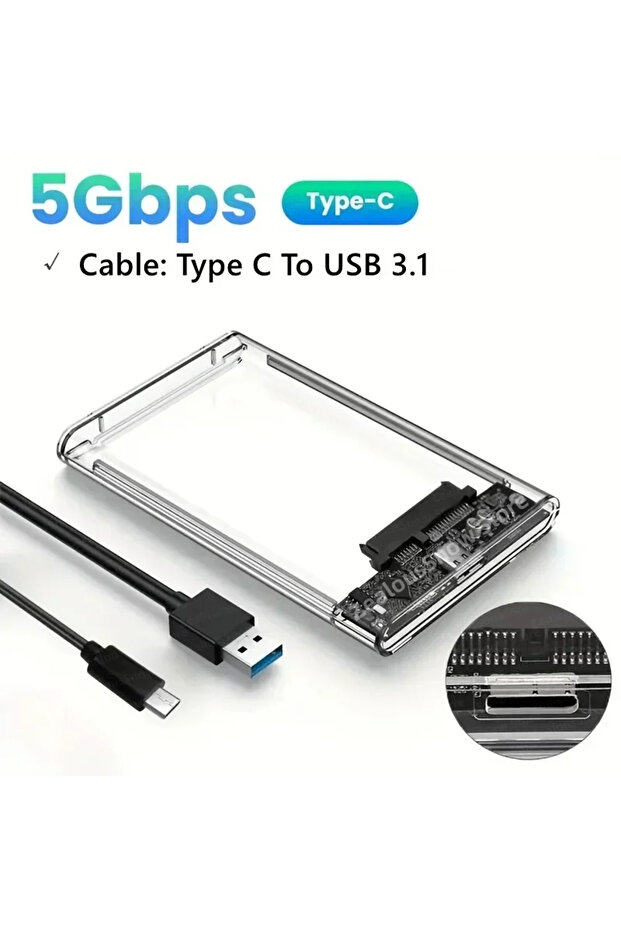 علبة محرك أقراص صلبة خارجية SATA SSD مقاس 2.5 بوصة من النوع C إلى USB 3.1 Tr USB 3.0/Type C مع 5 جيجابايت