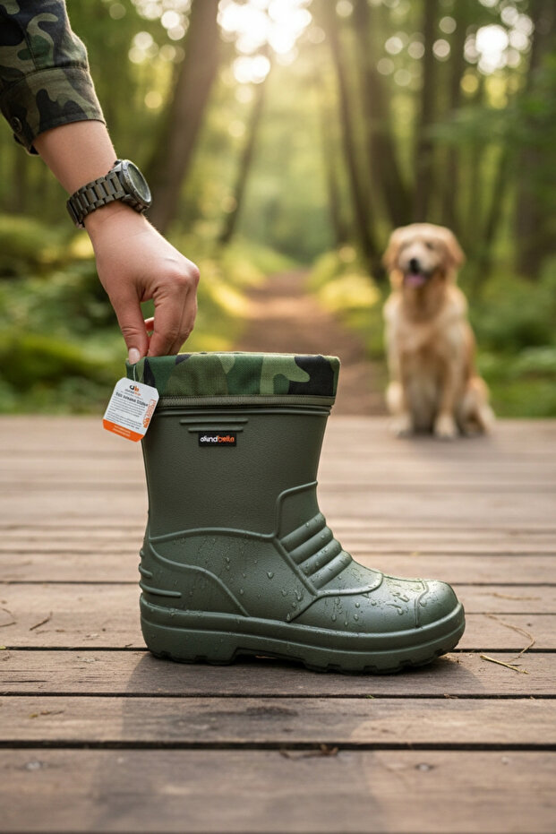 Eva Men's Waterproof Short Rain Boots – Removable Sock Liner – Camouflage Detail