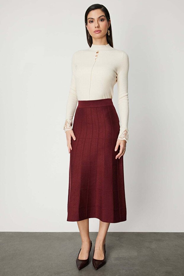 Dikişli Maxi Boy Triko Etek - 1