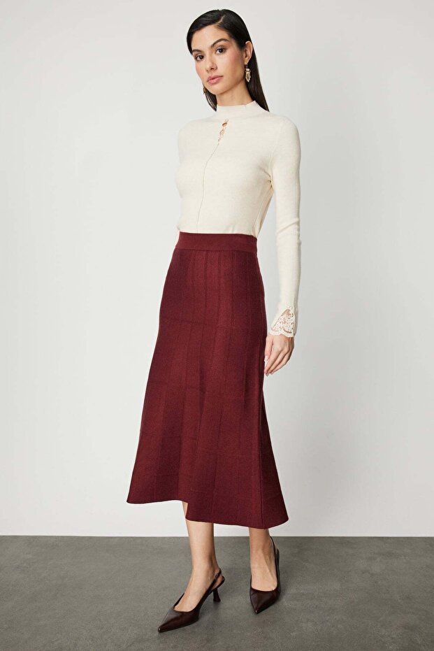 Dikişli Maxi Boy Triko Etek - 3