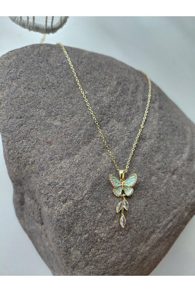 Zircon Stone Butterfly Figure Steel Necklace