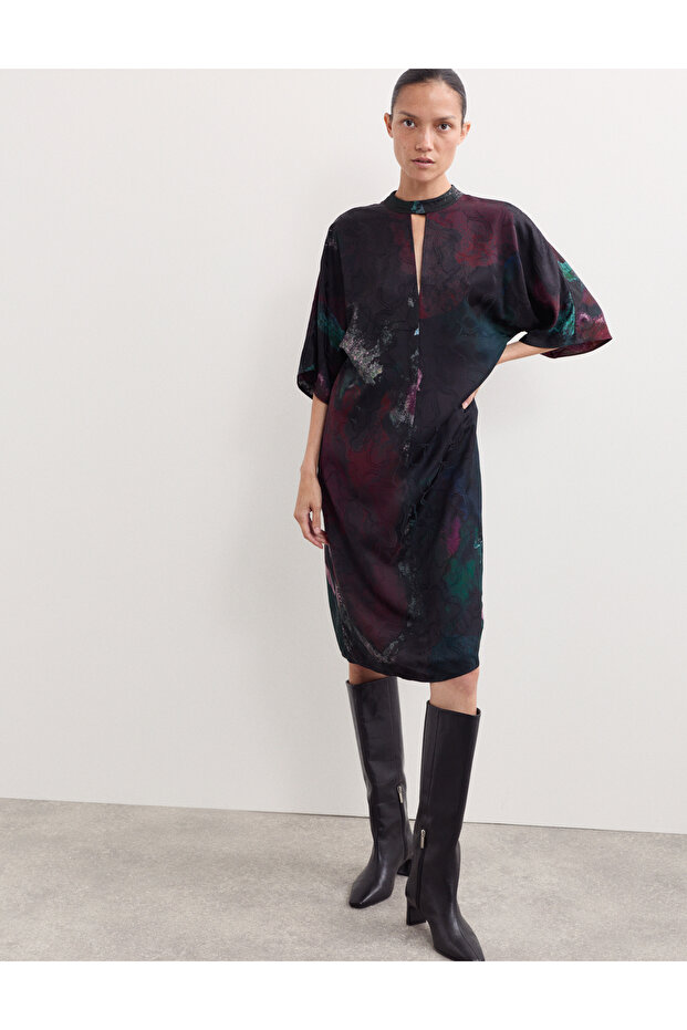 Desenli Mini Elbise - 1