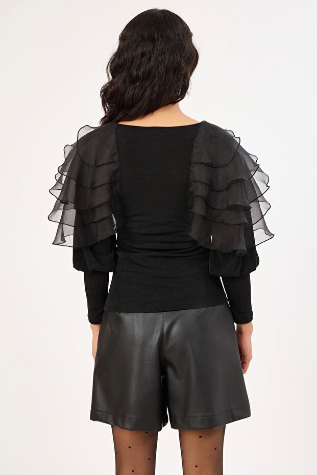 Organze detaylı örme bluz - 5