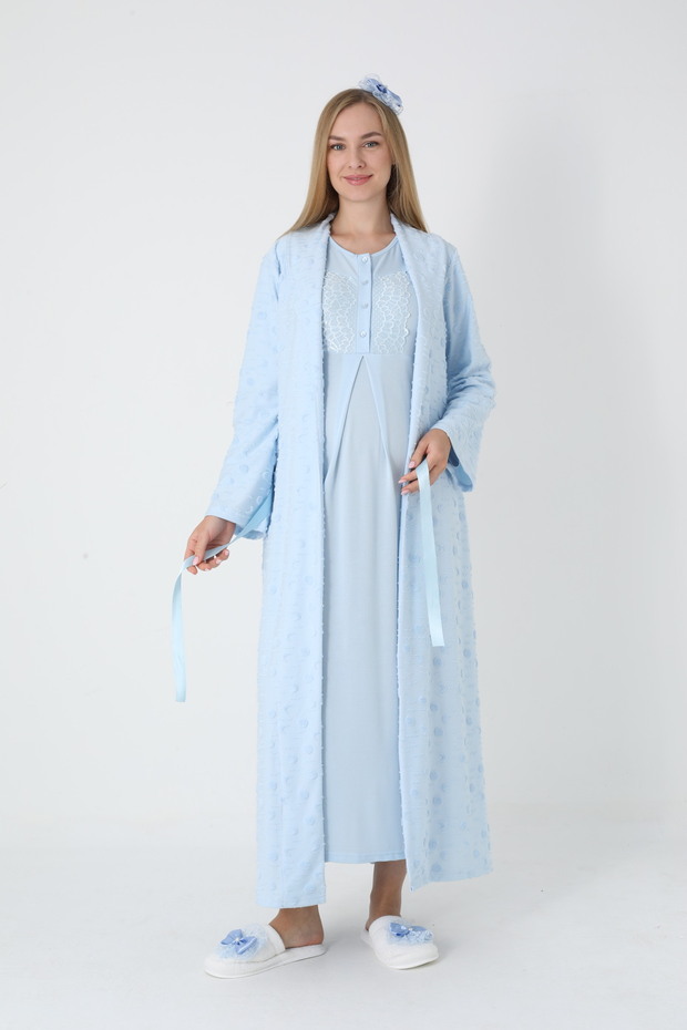 Jacquard Towel Dressing Gown Maternity Puerperium Set Viscose Lace Breastfeeding Nightgown 2-Piece Winter Set