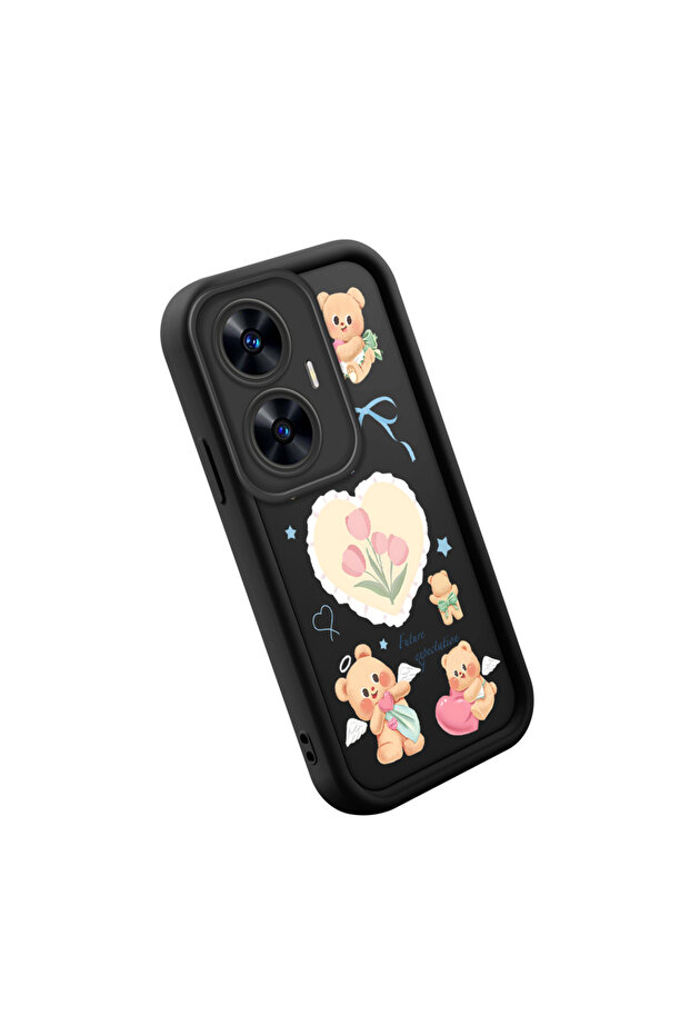 Realme C55 Compatible Shockproof Cute Patterned Black Silicone Case - 3