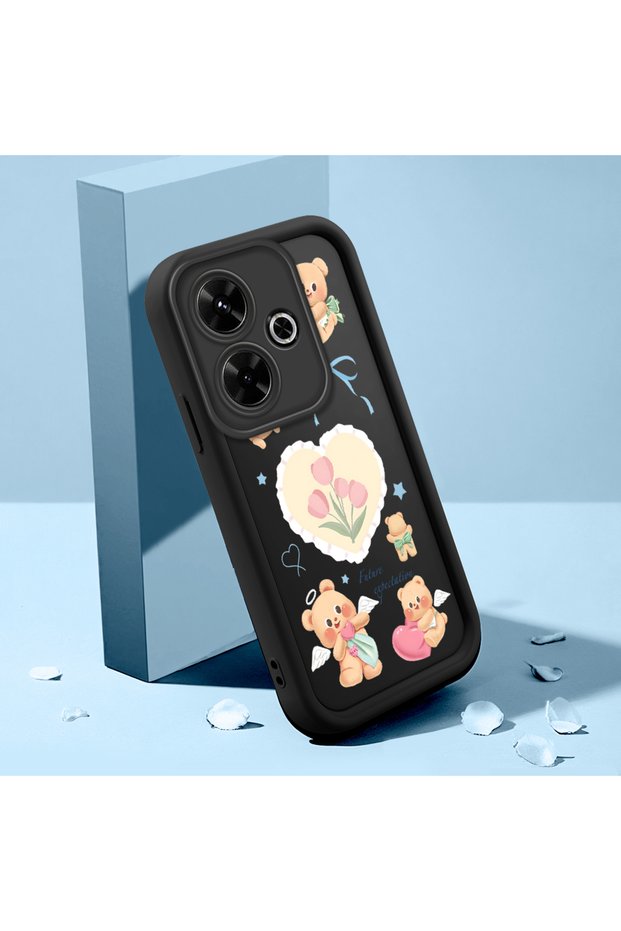 Black Silicone Case with Cute Pattern, Shockproof, Compatible with Xiaomi Poco M6 4g