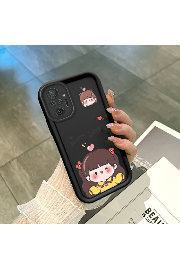 Xiaomi Redmi Note 10 Pro Compatible Shockproof Cute Patterned Black Silicone Case - 3