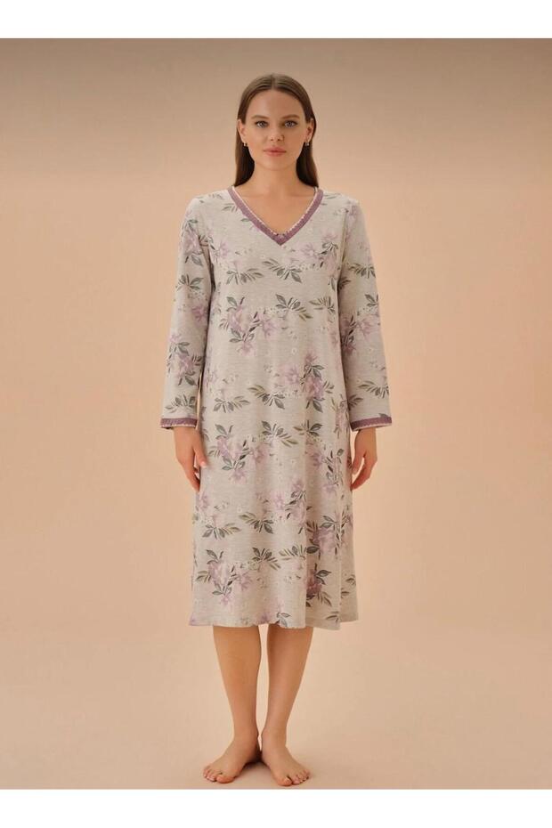 Women's Long Sleeve Plus Size Carmen Midi Length Nightgown