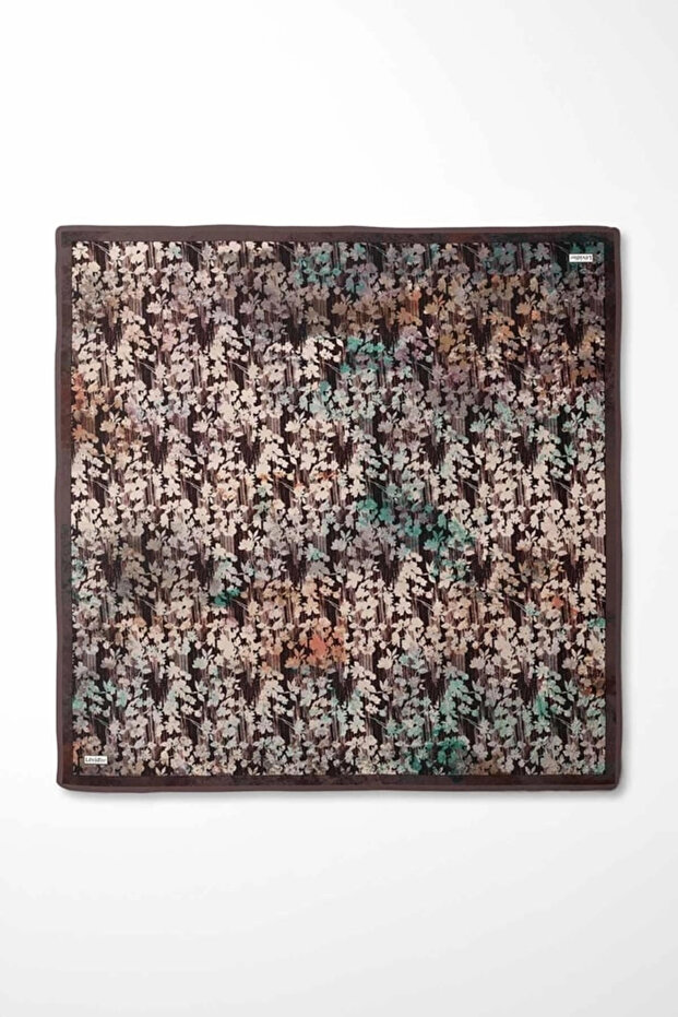 وشاح حريري بنقشة تويل بنمط تجريدي مزين بالزهور - 4