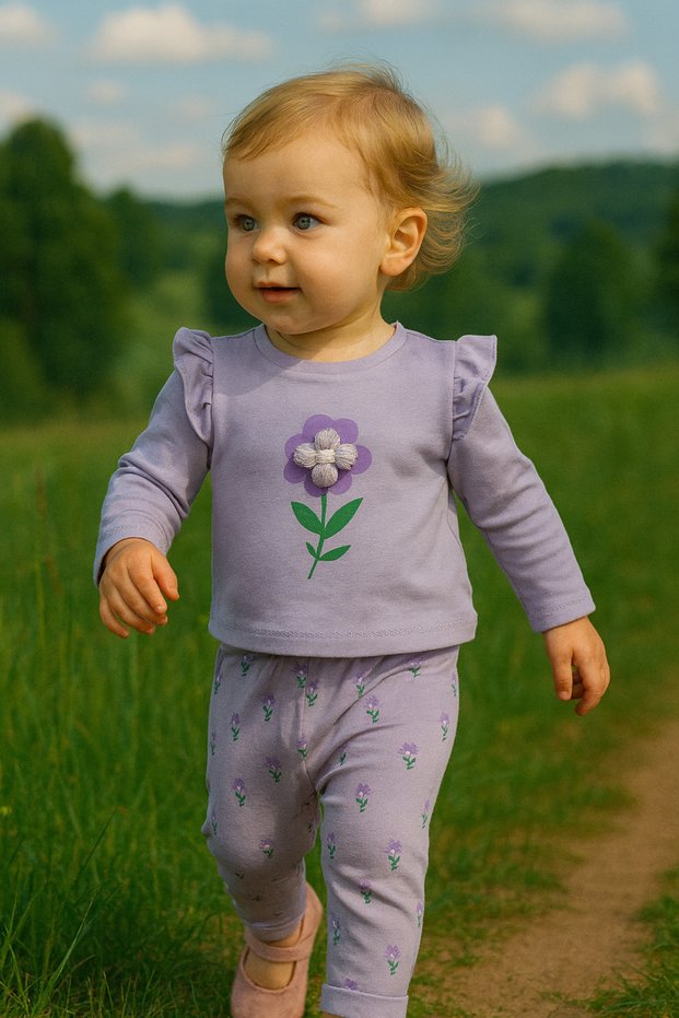 187-12-25 Baby Girl Floral Printed Long Sleeve Top and Patterned Leggings 2-Piece Set 0/12 Months