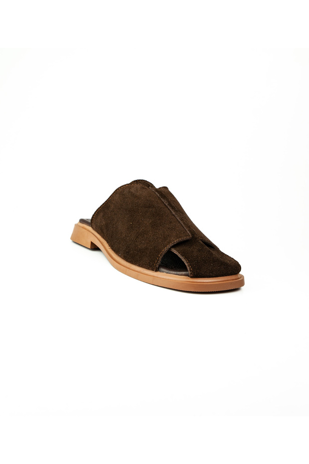 4104 Brown Suede Leather Women's Slippers