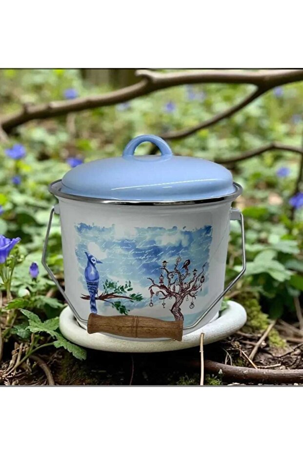 Enamel Bakraç Yogurt Pot Legume Storage Pot Potato Onion Bucket 22 cm 5 Liters