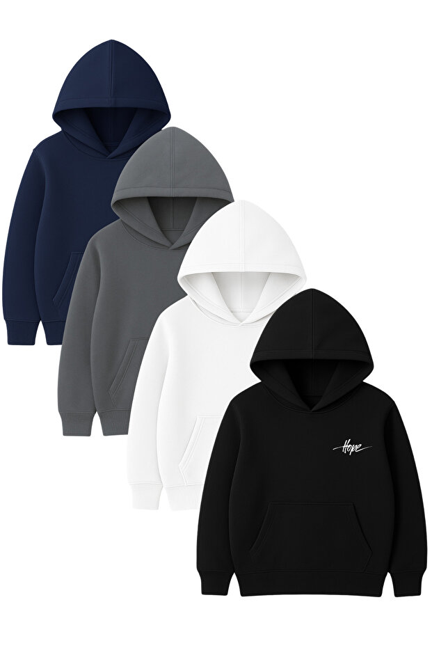 4-Piece Unisex Hooded Hoodie Set – Hope Printed Kangaroo Pocket Sweatshirt