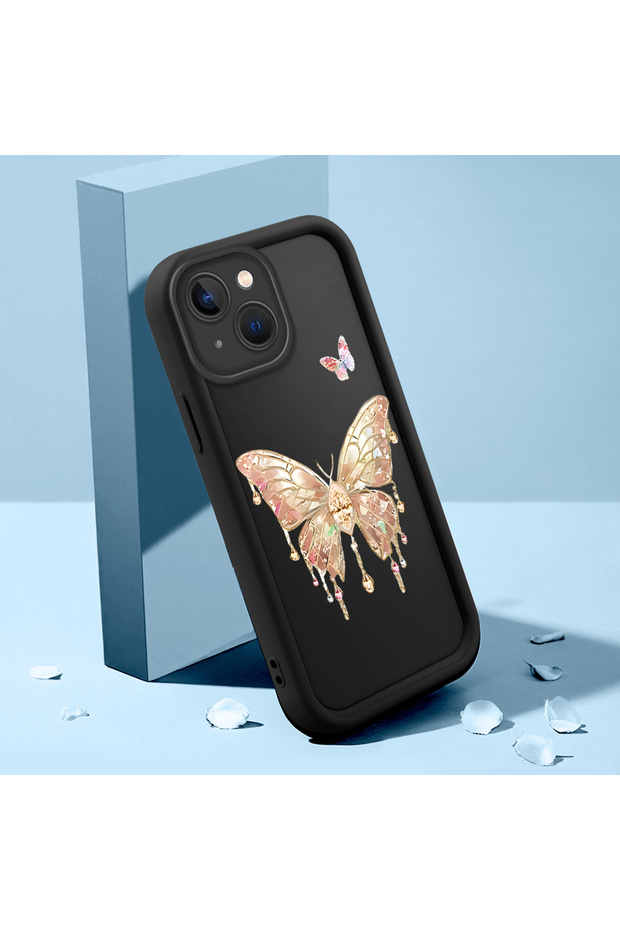 حافظة متينة مقاومة للصدمات بنمط الفراشة من السيليكون الأسود عالي الجودة متوافقة مع هاتف iPhone 13 - 4