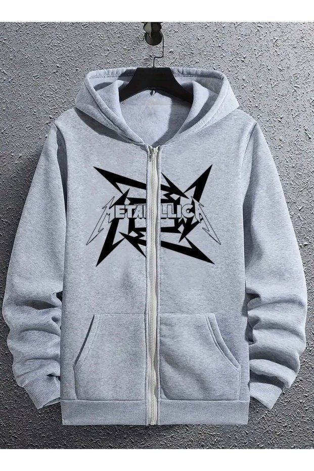 Metallica Rock Printed Straight Zippered Hooded Sweatshirt Unisex Cardigan
