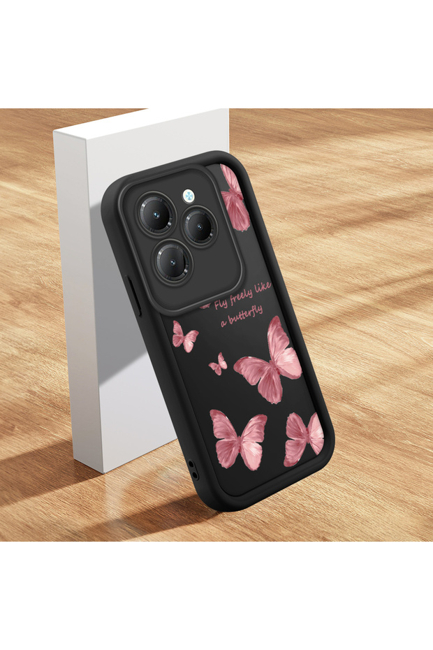 Infinix Hot 40/40 Pro Compatible Black Silicone Butterfly Pattern Impact Protection Case