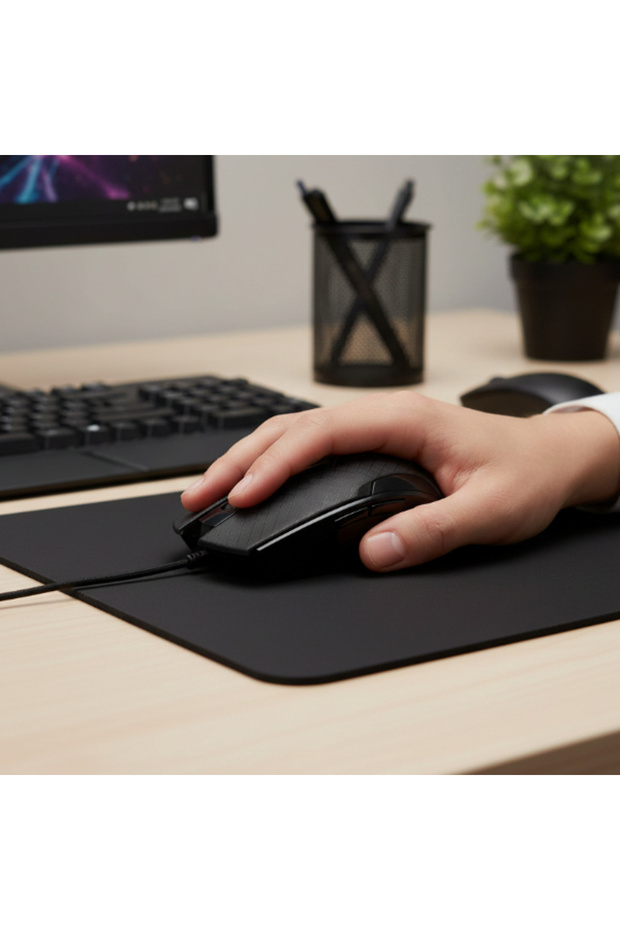 فأرة بصرية سلكية ثلاثية الأبعاد بنمط أسود غير لامع مع وصلة USB - 2