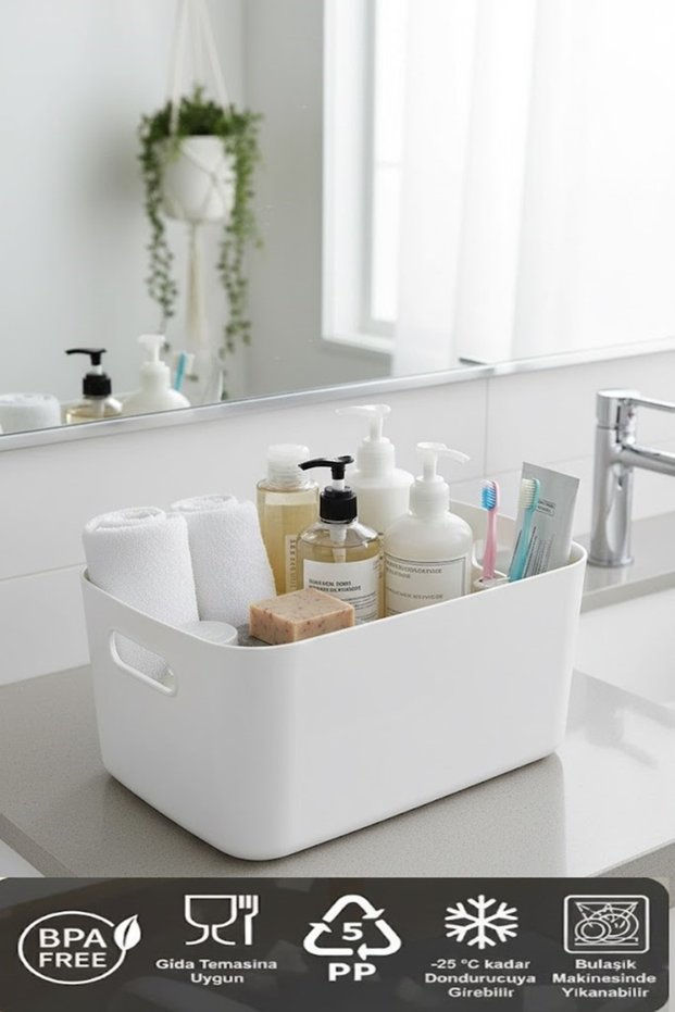 Bath 1 Piece Bathroom Organizer White Color Plastic Multi-Purpose Cabinet Organizer