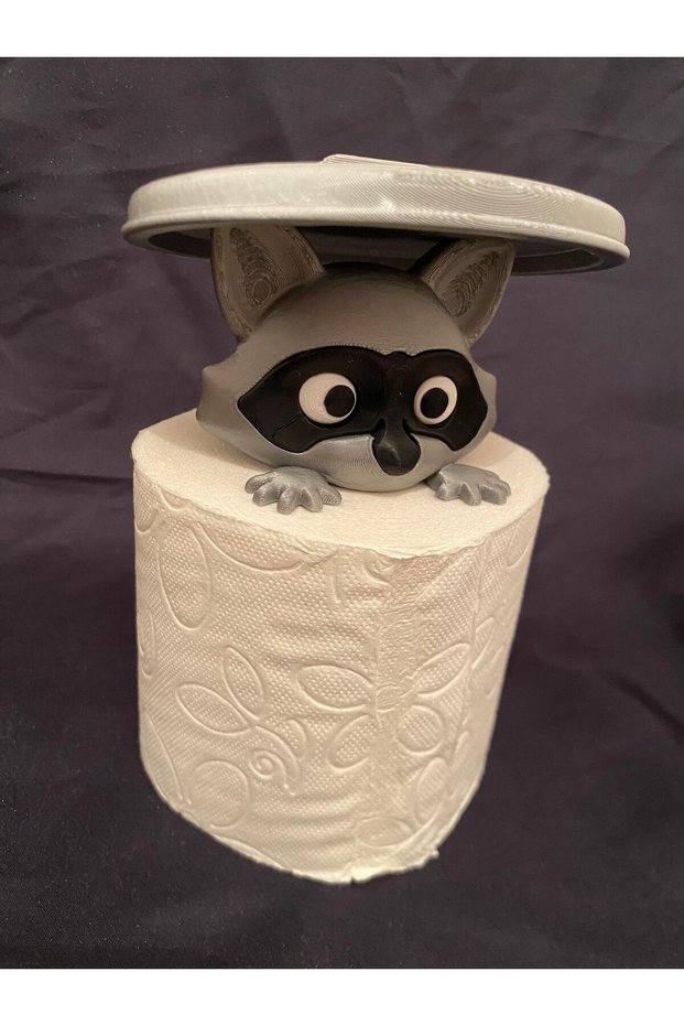 Cute Raccoon Figure with Trash Can Lid | Roll Paper Towel Holder/Toilet Paper Holder