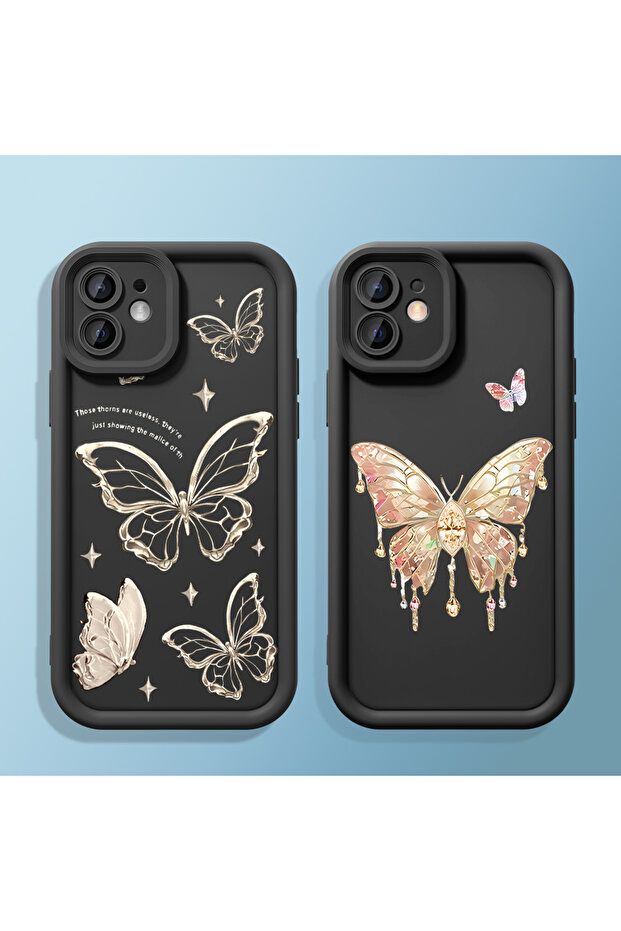 حافظة متينة مقاومة للصدمات بنمط الفراشة من السيليكون الأسود عالي الجودة متوافقة مع هاتف iPhone 14 - 7