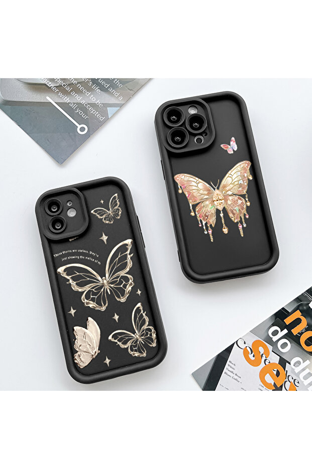 جراب متين مقاوم للصدمات بنمط الفراشة من السيليكون الأسود عالي الجودة متوافق مع آيفون 16 - 7