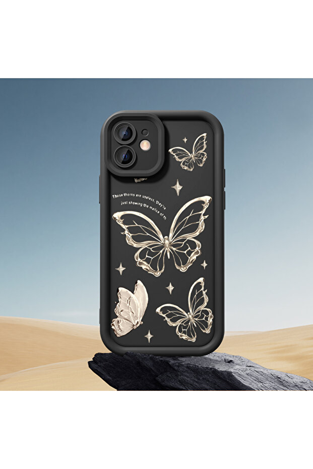 حافظة متينة مقاومة للصدمات بنمط الفراشة من السيليكون الأسود عالي الجودة متوافقة مع هاتف iPhone 14 Plus - 5