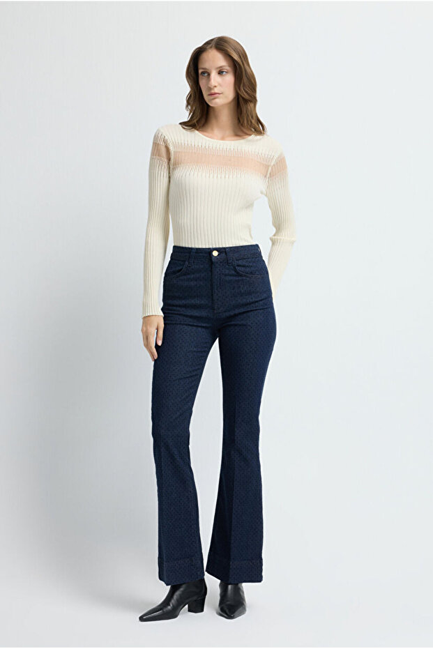 İspanyol Paça Denim Pantolon - 3