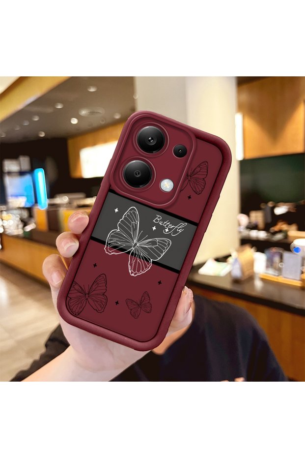 Xiaomi Redmi Note 13 Pro 4g Compatible Burgundy Silicone Ribbon Patterned Impact Resistant Phone Case