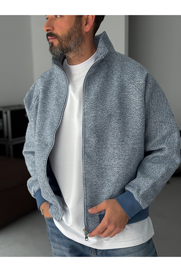 Mavi Fermuarlı Kırçıllı Bomber Ceket JJ-175 - 3