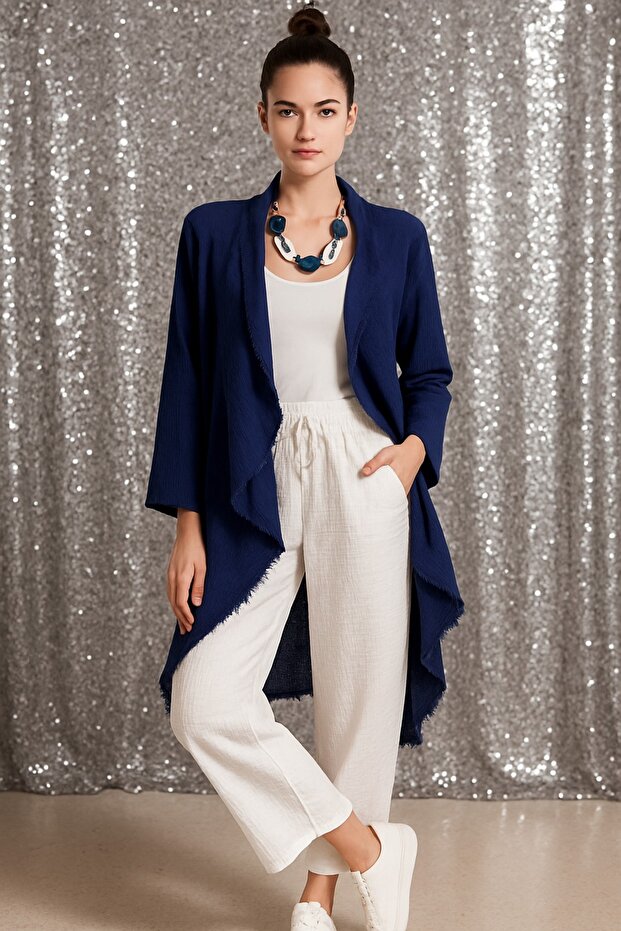 Flowy Distressed Muslin Bohemian Jacket with Pocket Detail
