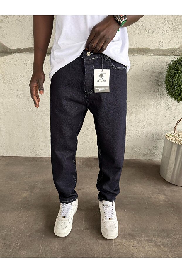 Dark Navy Blue Boyfriend Jean with White Stitching