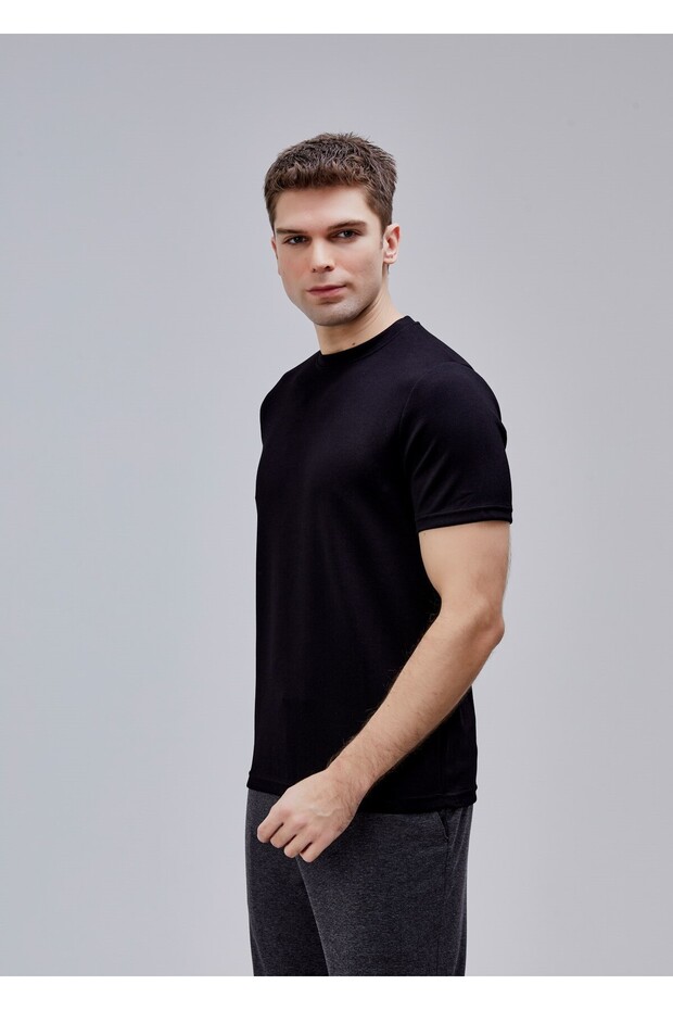 Siyah Renk Basic Modal Tshirt - 3