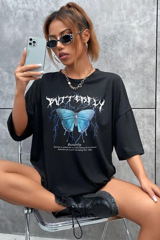 Unisex Blue Butterfly Printed T-shirt