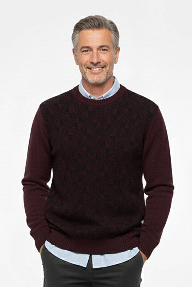 Men's Crew Neck Patterned Sweater - 1