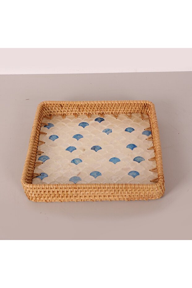 Kare Damla 28X28X3 cm Pearlescent Rattan Tray & Wall Decoration