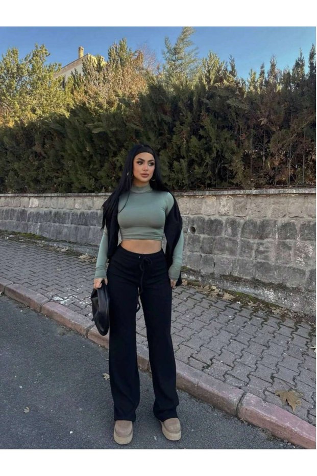 Corded Fabric Fabric High Waist Loose Fit Gray Sweatpants