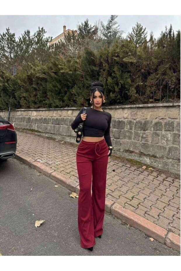 Corded Fabric Fabric High Waist Loose Fit Gray Sweatpants