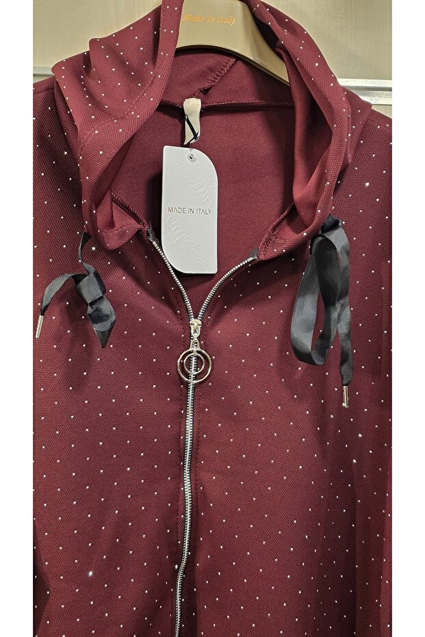 Taş Baskılı Ceket Kapüşonlu Oversize - 4