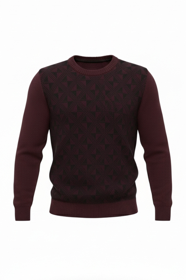 Men's Crew Neck Patterned Sweater - 4