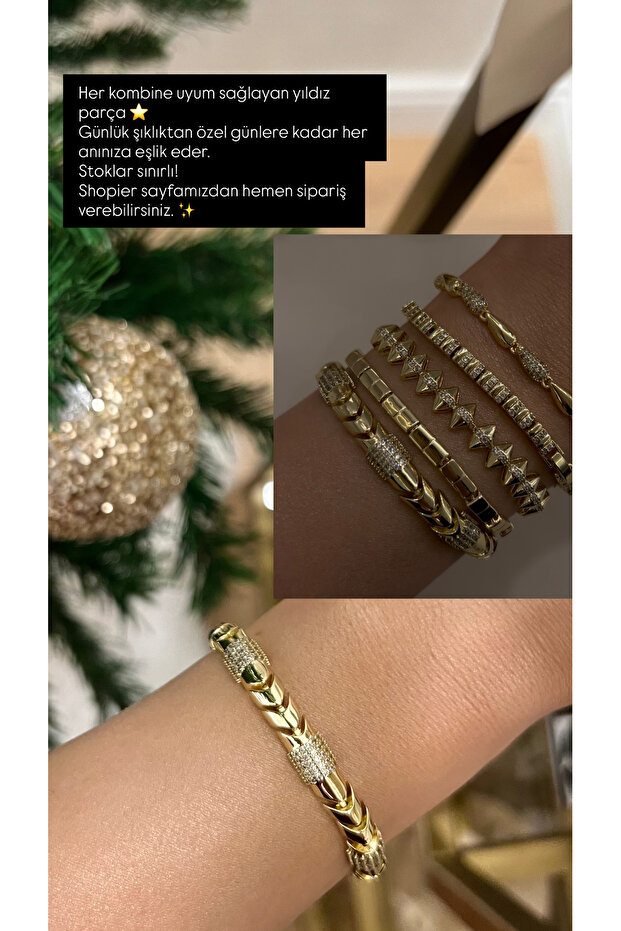Kalın Form Gold–Zirkon Bileklik - 4