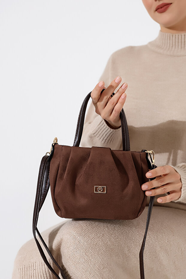 Brown Women's Nubuck Small Size Lined Bag Stylish, Elegant Shoulder and Hand Bag for Evening and Invitations