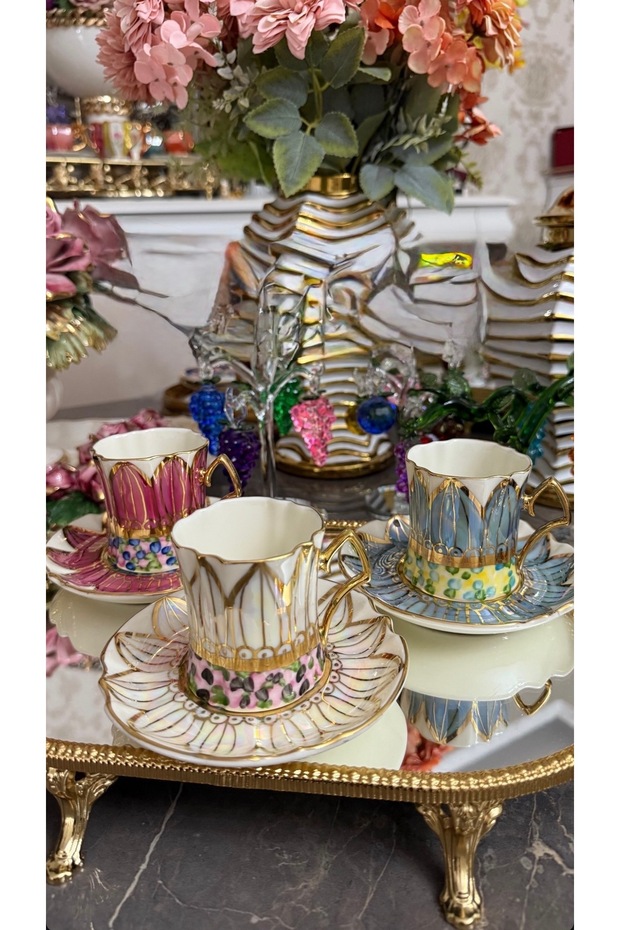 ESTERHOMEDECOR Hand-Painted Porcelain Coffee Cup Set for 6 People